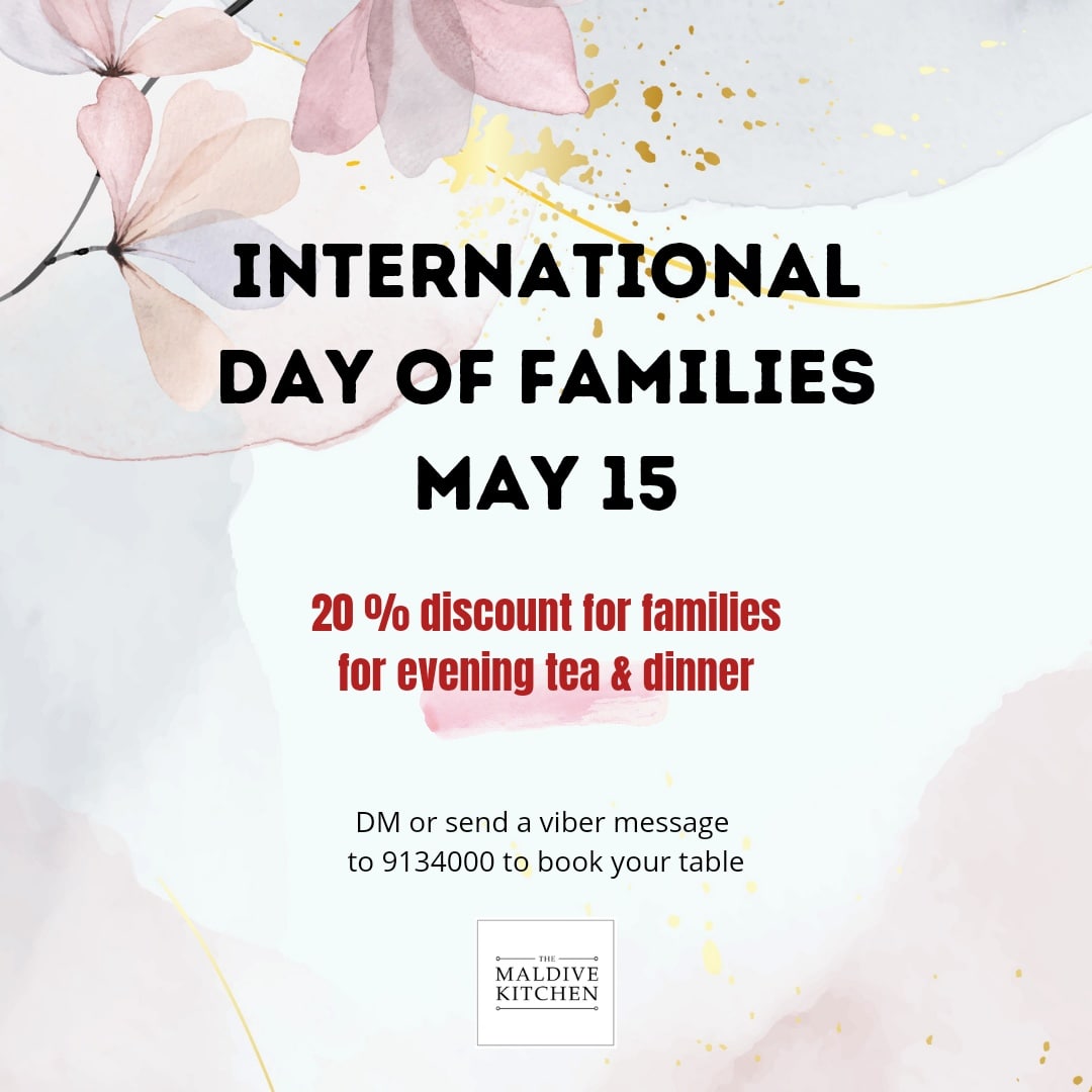 Celebrate International Day of Families with us and get a 20% discount.

DM or viber to book table.