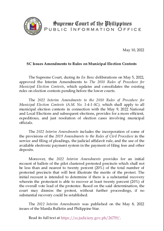 SCPh_PIO's tweet photo. SC Issues Amendments to Rules on Municipal Election Contests
READ: https://t.co/p6dCrwi3sn https://t.co/cxnOo0rn06