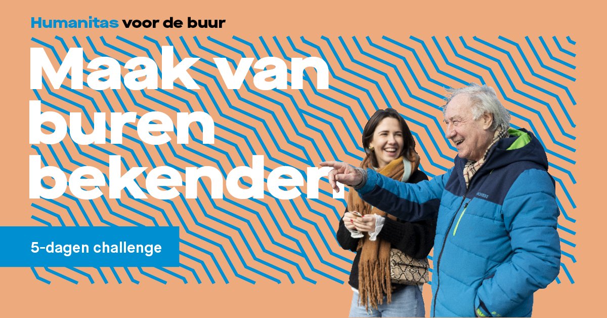 "Beter een goede buur dan een verre vriend." Eens? Doe dan mee met onze challenge en ontvang 5 dagen één korte opdracht in je mail. De oefeningen zijn no-nonsense en gemaakt voor iedereen die meer verbinding wil met zijn of haar buurt. Doe je mee? humanitas.nl/voordebuur