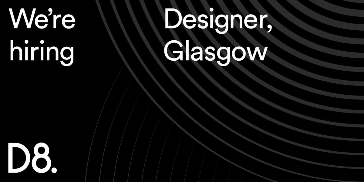 D8__studio's tweet photo. Our Glasgow studio is hiring.

We’re looking for an outstanding creative who is capable of working collaboratively within multi-disciplinary teams and has a proven track record in delivering first-rate brand identity work.

Find out more: https://t.co/VQc6oDd1gR https://t.co/BJFrex6hUP