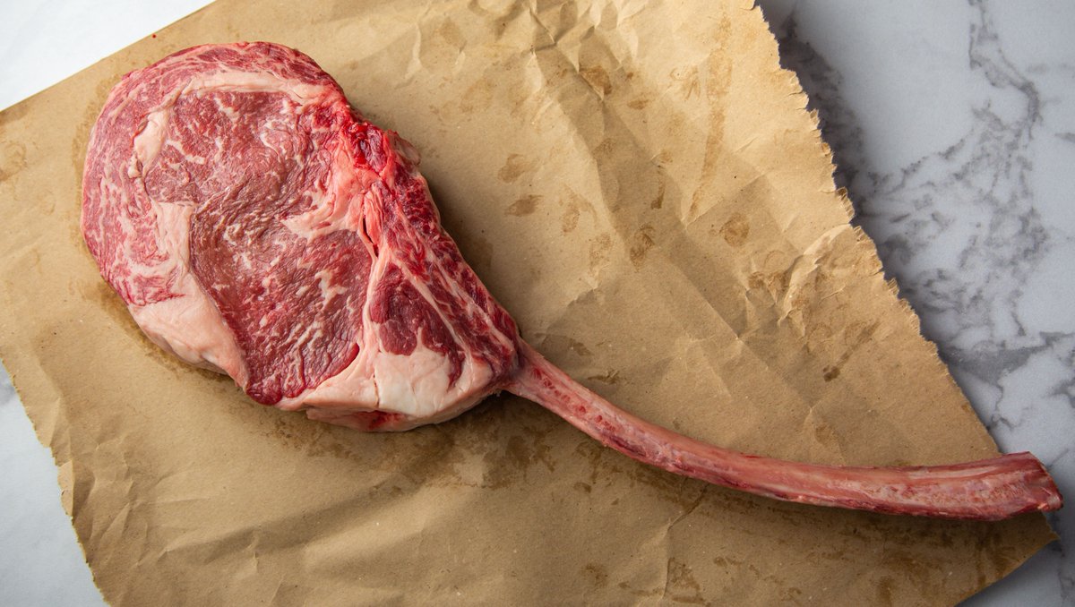 ThatFatCow's tweet photo. #TomahawkTuesday we have two amazing tomahawks on our site: Full-Blood Wagyu and Salt Moss Dry-Aged Dexter. Both incredible and can be purchased with some of the best charcoal in the UK at the moment from Globaltic #nobulljustbeef #tomahawk #beef #halal #wagyu #fullblood #dryaged https://t.co/dRmK4FsJes