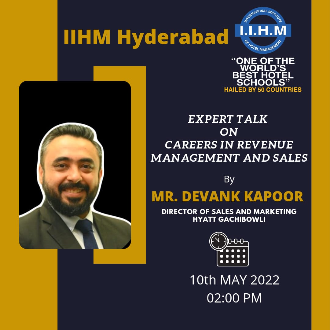 IIHMHyderabad's tweet image. Expert Talk on Careers in Revenue Management &amp;amp; Sales by Mr. Devank Kapoor - Director of Sales and Marketing Hyatt Gachibowli 
#hospitalitytalk #expertalks #guestsession #iihmhyderabad #iihmbest3years #iihmhotelschools #hospitalityindustry #admission2022 #hospitalitymanagement