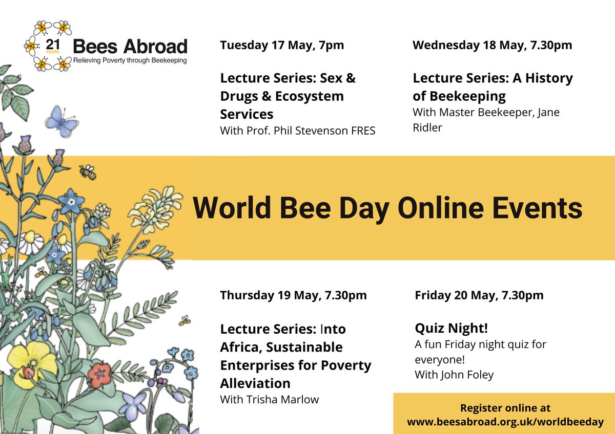 BeesAbroad's tweet photo. Get ready to celebrate #WorldBeeDay next week! So many ways to get involved. Celebrate and support communities that are improving livelihoods through beekeeping. Sign up for these free events online https://t.co/yoiRAQ3l8E
#beekeepingprojects #beekeepersforlife #sustainablegiving https://t.co/nHsWz5Q6GL