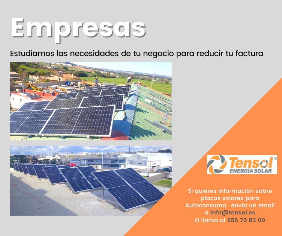 TensolE's tweet photo. Le energía solar ayuda a ahorrar a particulares y a empresas. Si tienes un negocio y no sabes cómo reducir tu factura de la luz, llámamos y te realizaremos un estudio gratuito.

☎️ 956 70 83 00
📲 whatsapp al 676 477 283
📧 info@tensol.es
💻 https://t.co/wJNX98wcmv https://t.co/GUqVrSLfwP