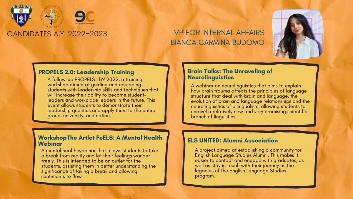 ELSCOMELEC's tweet photo. Good day, ELSSOC!

The Electoral Committee resolves to ensure fairness and justice for the Executive Board Elections in the upcoming AY 2022-2023.

With this, posted here are your official candidates for the elections. You can read their following platforms below.

Stay safe! https://t.co/kOjh7Xd1Wk