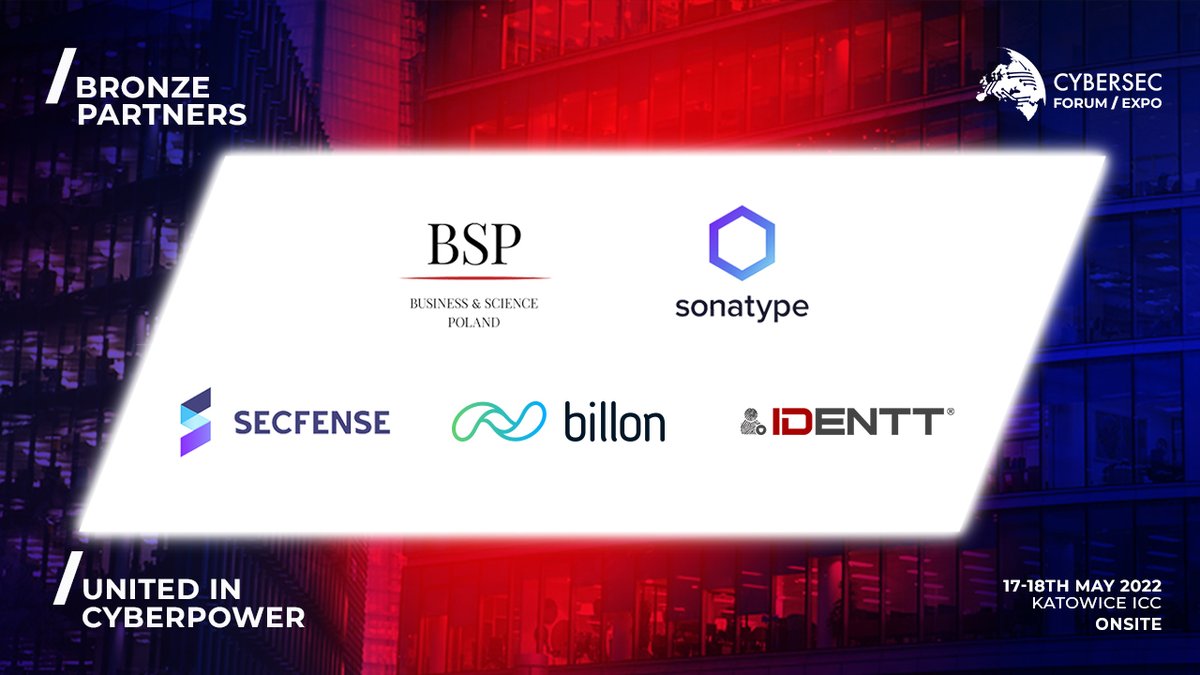 CYBERSECEU's tweet photo. 📣 We are delighted to introduce to you the Bronze Partners of the #CS22_EXPO! ✔️
🔴 @BillonGroup - Day 1 / EXPO STAGE / 15:40
🟣 @Identt_pl - DAY 1 / EXPO STAGE / 14:00
🔴 #Secfense - Day 1 / EXPO STAGE / 15:20
🟣 @sonatype - Day 2 / EXPO STAGE / 11:20
🔴 #BusinessSciencePoland https://t.co/WAVaMD0MbO