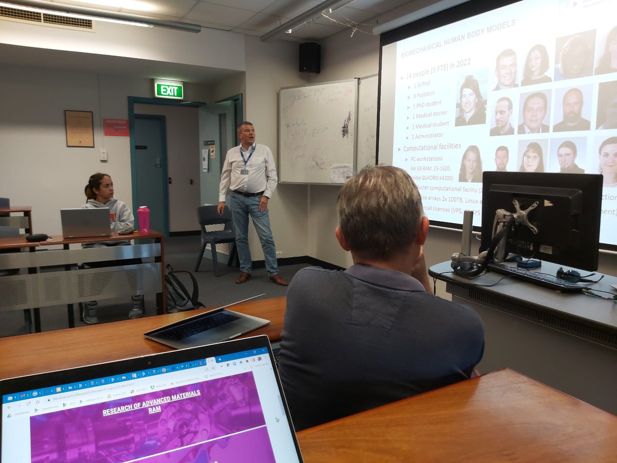 PetrKavalir's tweet photo. Lecture by @ludekhyncik from @NTCresearchers at the University of Western Australia. Biomechanical Human Body Modeling and future coop with Faculty of Engineering.👏👏 https://t.co/PcPJmaY89N
