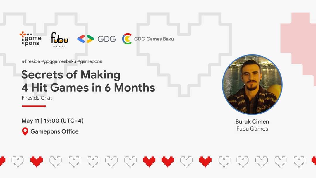 fidanrustamli1's tweet photo. Tomorrow evening I have a fireside chat with Burak Çimen. Anyone interested in hyper casual games should watch 🙂
🔗 https://t.co/r2c2SKeL0X
#hypercasual #gamepons #gamedev #onlineevent #fubugames #GDG #gdggames https://t.co/7KUiGBiBAv