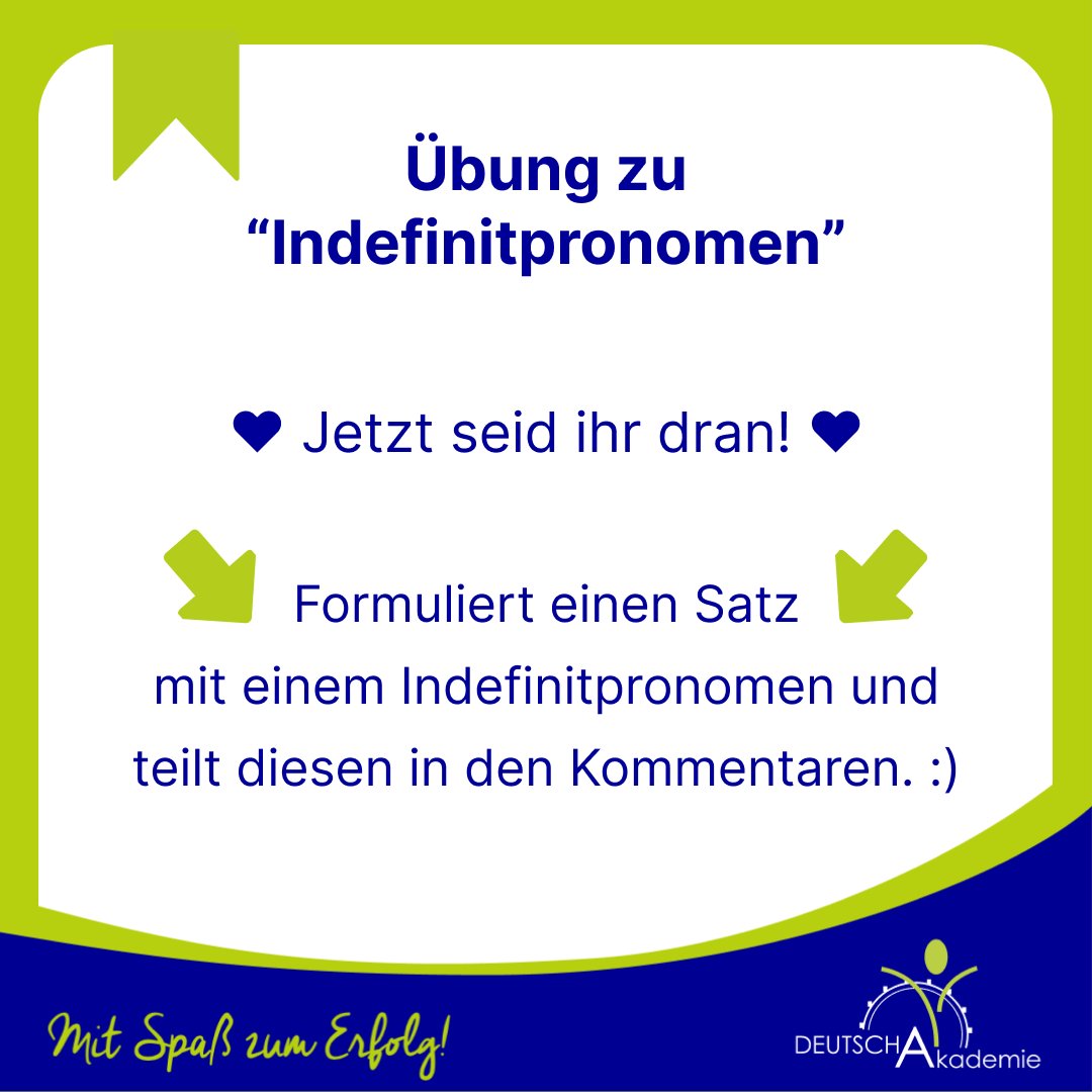 deutschakademie's tweet photo. Kennst du “Indefinitpronomen”?
Die Wörter "alles, etwas, nichts, viel, wenig" sind Indefinitpronomen. Sie bezeichnen unbestimmte Mengen. 🤓📚
❗️Nach "alles, etwas, nichts, viel, wenig" schreibt man Nomen GROß! ❗️
❤Jetzt seid ihr dran!❤
#deutsch #german #grammatik #lerngerman https://t.co/dyhgub8d5J