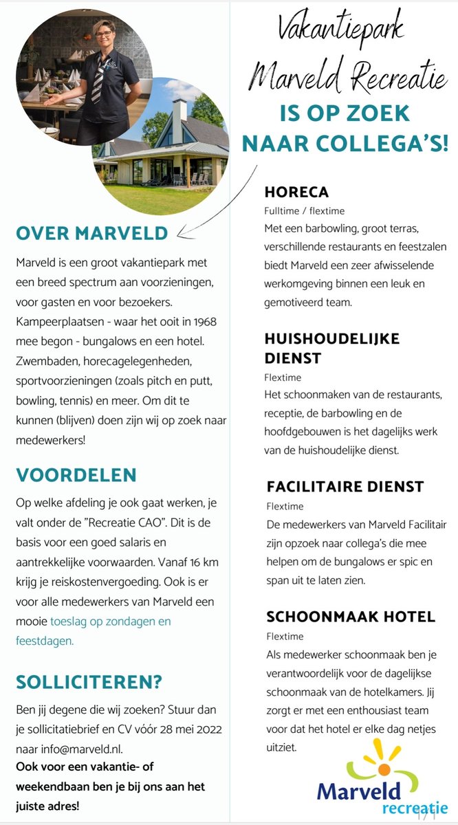 toesterholt's tweet photo. Kom jij ons team versterken? #MarveldRecreatie #WijZoekenCollegas https://t.co/xKv8ZYD9aL