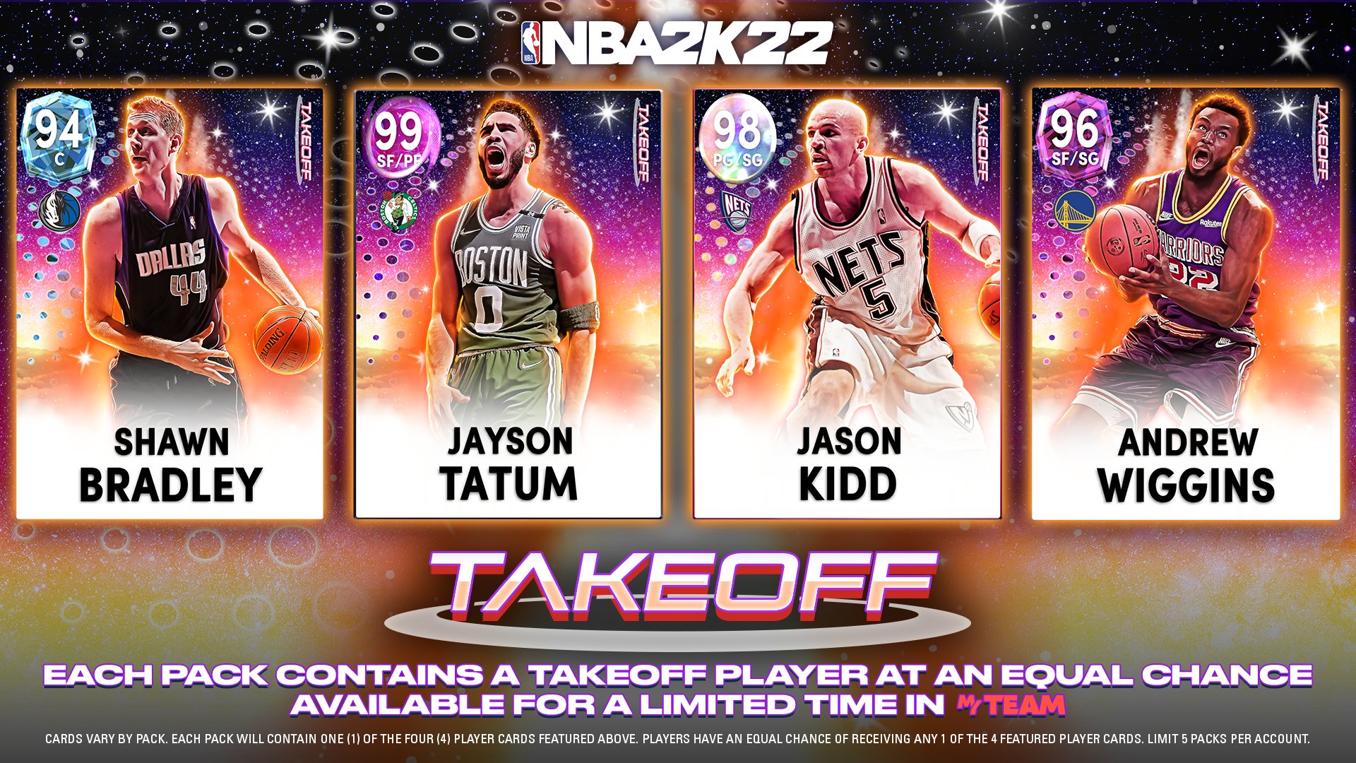 Nba 2k 日本公式 テイクオフパック5 登場 マイチームを盛り上げる選手1名を Getできるチャンス Dm ジェイソン テイタム Go ジェイソン キッド Pd アンドリュー ウィギンズ ショーン ブラッドリー 一週間限定 T Co Ehfwyi84jp