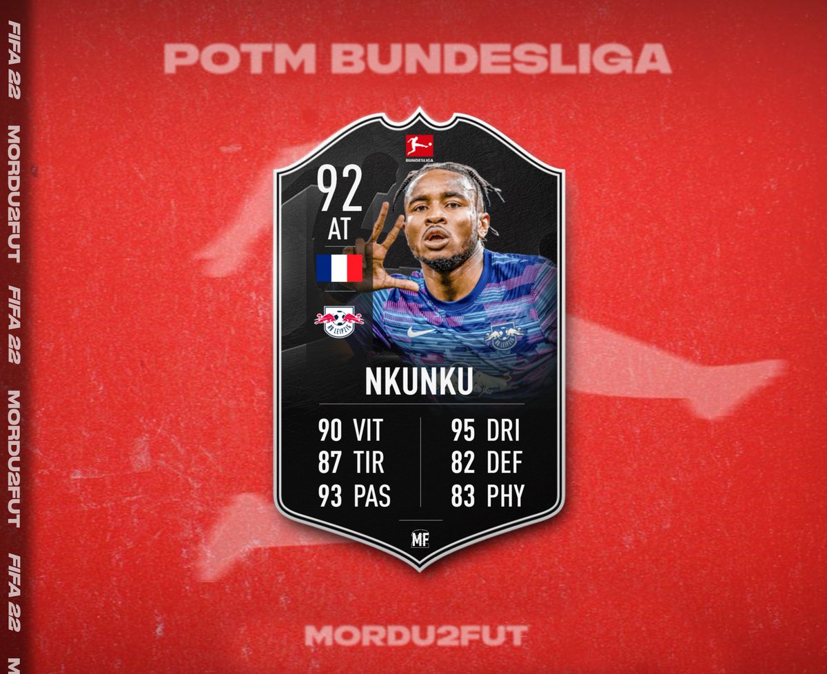 Mordu2FUT's tweet photo. 🚨 BACK-2-BACK-2-BAAAACK ! 🇫🇷

Christopher Nkunku est élu POTM de Bundesliga pour la 4e fois de la saison, et la 3e fois consécutive !
Je me demande si c'est pas une première... 🤔

🔜 Rendez-vous jeudi (16:00) pour sa sortie officielle.

(@fifa_romania)
#leaks #leak #fut22 #potm https://t.co/PcUNJ49KP8