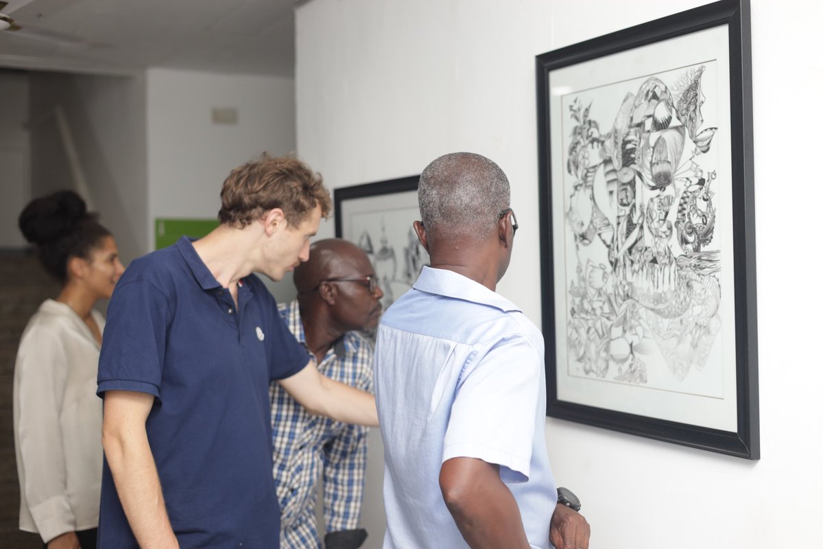 nashism_art's tweet photo. Exhibition runs until June 6. 
Venue: Goethe Institut-Cantonments 
Opens only on weekdays 
Thanks to everyone for your presence last night for the opening. I’m humbled. Aloha. 
@brightackwerh @LadyyyyyyyB @_Akosuaaaaa @the_law_himself @teleymusic @asforafriyie 
#art #exhibition https://t.co/XVBKrD705D