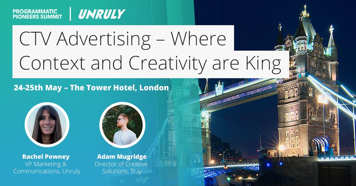unrulyco's tweet photo. Our VP of Marketing, Rachel Powney and Adam Mugridge, Director of Creative Solutions at https://t.co/vuaDV10rhE, take the stage at the Programmatic Pioneers Summit, sharing how to create a successful contextual targeting strategy and identify the best inventory providers! https://t.co/qamveuHV16