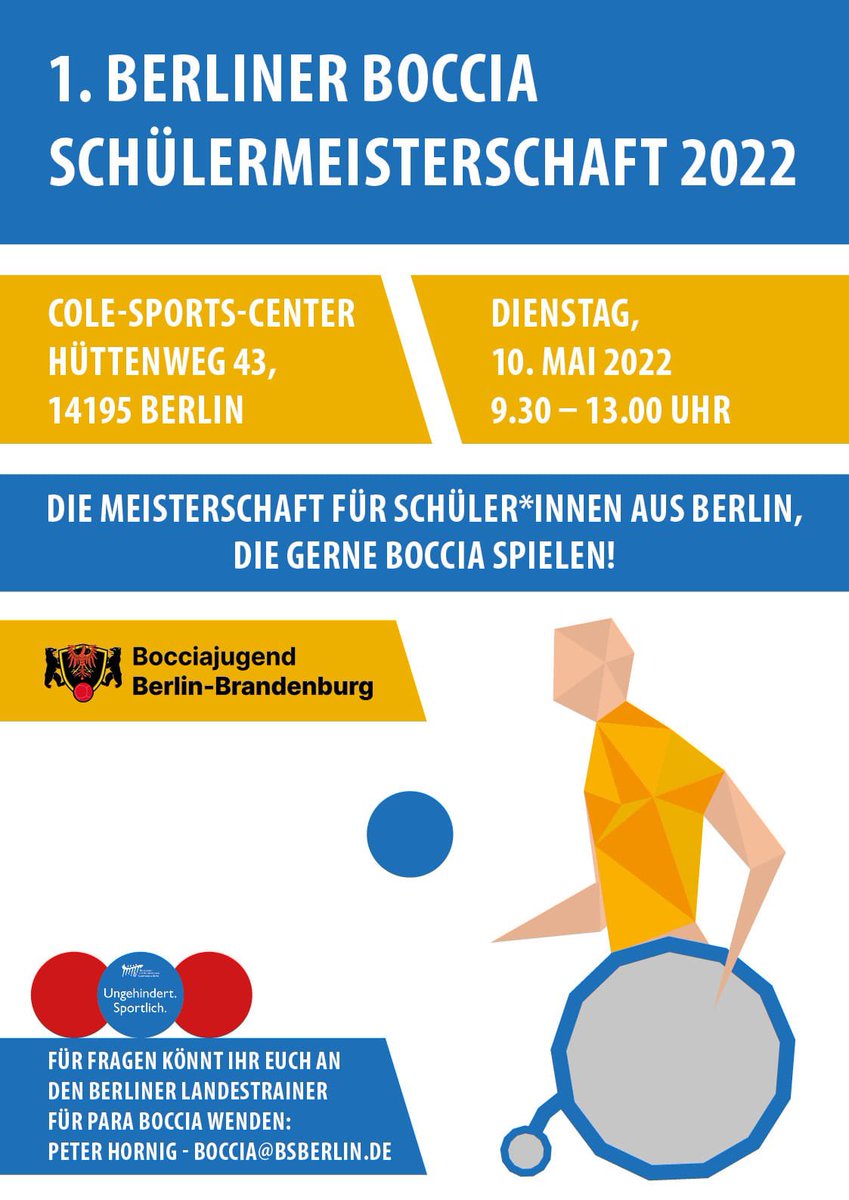 Heute am 10. Mai 
findet in Berlin die allererste Boccia-Schulmeisterschaft statt. Eine inklusive Veranstaltung, bei der Kinder zusammenkommen, Spaß haben und ihre im letzten Jahr entwickelten Boccia-Fähigkeiten unter Beweis stellen.  #sport #boccia  #inklusiv #para