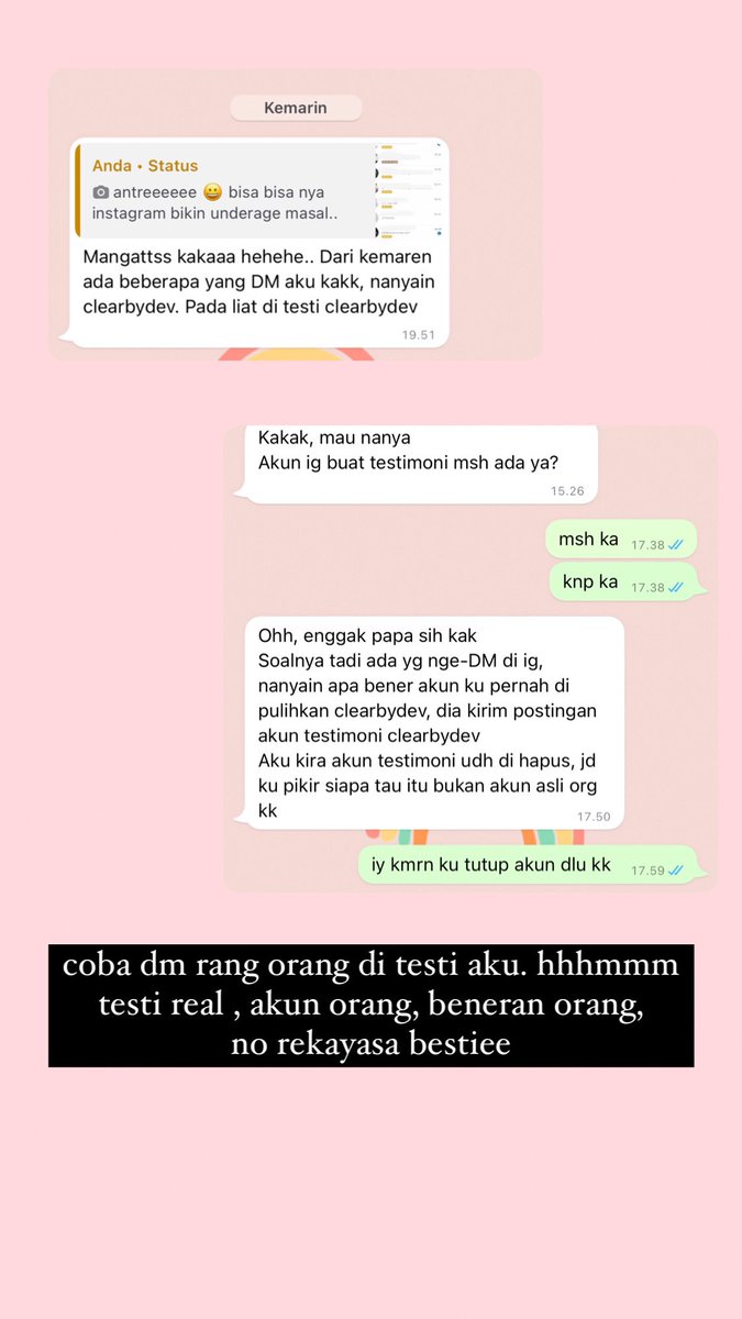 clearbydev's tweet photo. aku lebih suka di kepoin dulu dari pada di tanya "amanah gak ya?" atau "ini aman?"
kalo gak aman, apa kabar ratusan orang2 sebelumnya?

dah gitu, boleh minta testi ?
Allahu Akbar , testi udah bejibon di grup telegram , di hastag #testiclearbydev 
di highlight ig msh nanya 😭😭 https://t.co/7Sx1t7U1cM