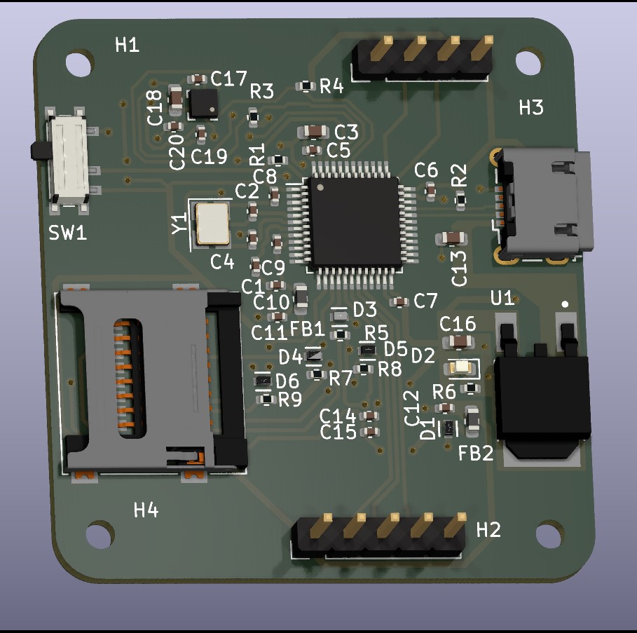 jeshtwt's tweet photo. It's finally complete! My first ever hardware design project is based on an STM32 MCU with an onboard IMU sensor, SD card interface, and USB interface. Designed in @kicad_pcb https://t.co/77frXrJ35p