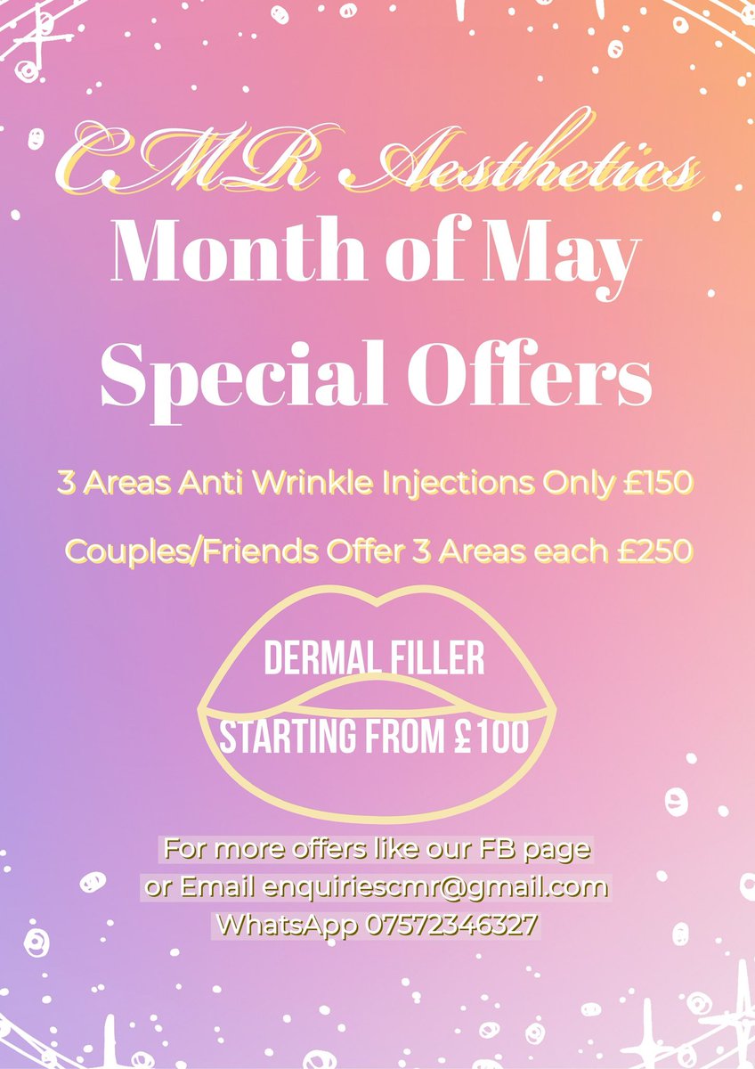 Essex based , CMR Aesthetics cover all your Aesthetics needs and have fantastic offers for the month of May give them a call or follow