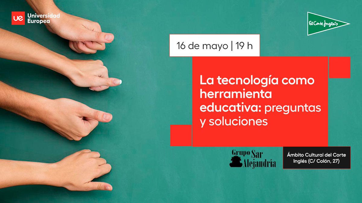 UEValencia's tweet photo. ➡ El 16 de mayo hablaremos de la innovación y la tecnología como herramientas educativas en esta jornada organizada junto al @elcorteingles y @SarAlejandria.
Contaremos con la participación de grandes profesionales y referentes de la comunidad educativa. ⤵ https://t.co/5To9wxHlxd