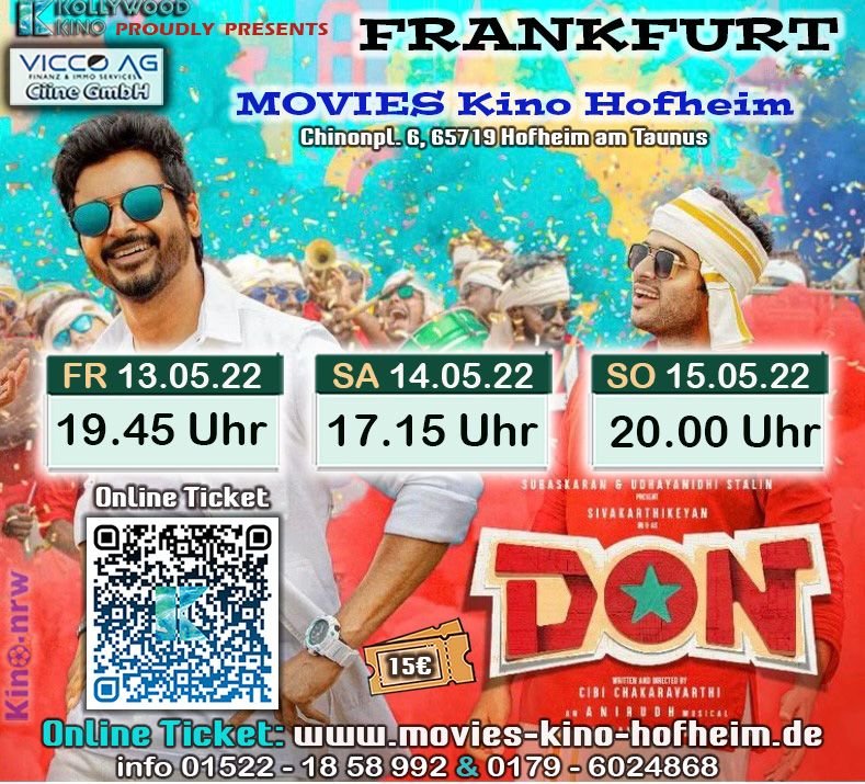 CcInfilmin's tweet photo. . @Siva_Kartikeyan 's #Don Germany Showtimes https://t.co/GhnHpLPg2p