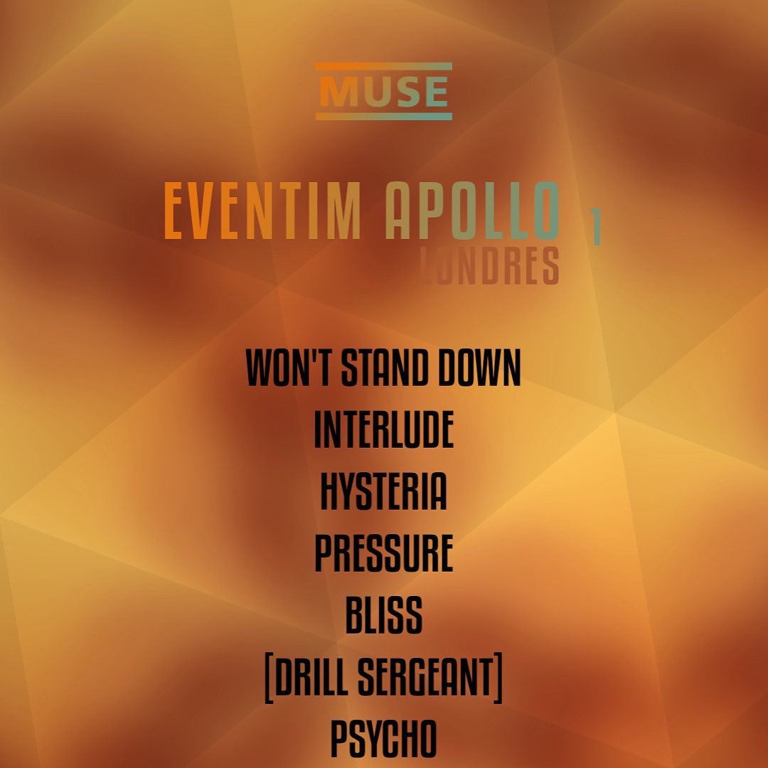 CitizensOfMuse's tweet photo. APOLLO 1 🚀Muse jouait pour la première fois à l'Eventim Apollo de Londres hier soir. Une setlist énergique avec notamment une première pour The Gallery tiré de
l'album Hullaballoo ou encore Space Dementia et Citizen Erased non joué depuis 2018. #muse #musers #eventimapollo https://t.co/CAkqkptkty