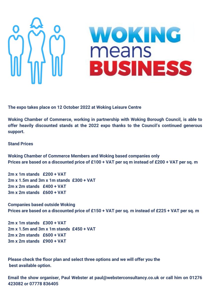 WokingMeansBiz's tweet photo. We are thrilled to be back for 2022 - Come and exhibit with us.
#WMB2022 #Wearewoking #Welovewoking #Wokingworks #Wokingbusiness https://t.co/es9rGR9Ytd