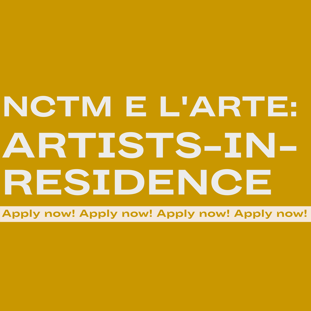 ⚡️#nctmelarte lancia la XIV edizione di #nctmelarteArtistsinResidence, per requisiti e condizioni di accesso ➡️ nctmelarte.it/nctm-e-larte-a…
📌DEADLINE: 20.06.22, 12 CET

#ContemporaryItalianArt #DiscoverArt #CallforArtists #LifeAtNctm #NctmSocialImpact