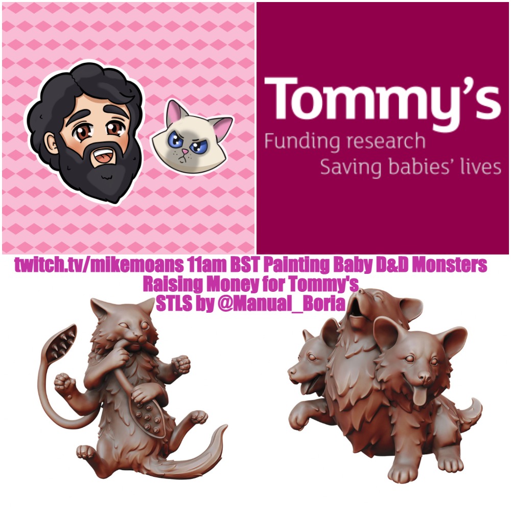mike_moans's tweet photo. Tomorrow I'm hosting a charity stream raising money for @tommys along side my godchildren. I will be live on @Twitch painting Baby D&amp;D monsters to raise money supporting Tommy's Mission to improve the lives of babies and new parents. https://t.co/FuAJTL2J0Q donation link in reply https://t.co/cdDv2Lnvls