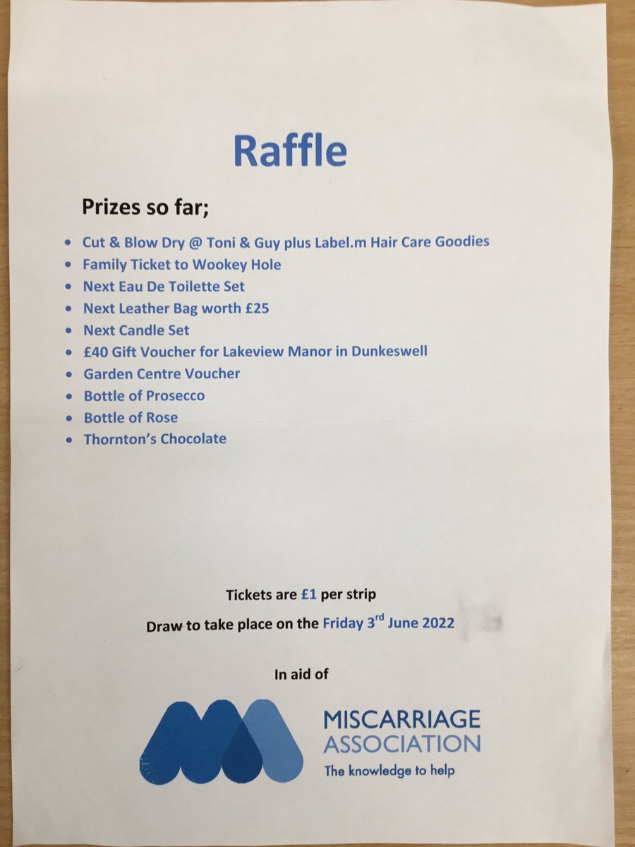HighHamPreSch's tweet photo. One of our lovely parents are raising funds in aid of the Miscarriage Association.  If you would like to buy some strips of raffle tickets please send the money in to preschool ASAP 🤗😊 https://t.co/CUs0Cld2Tg