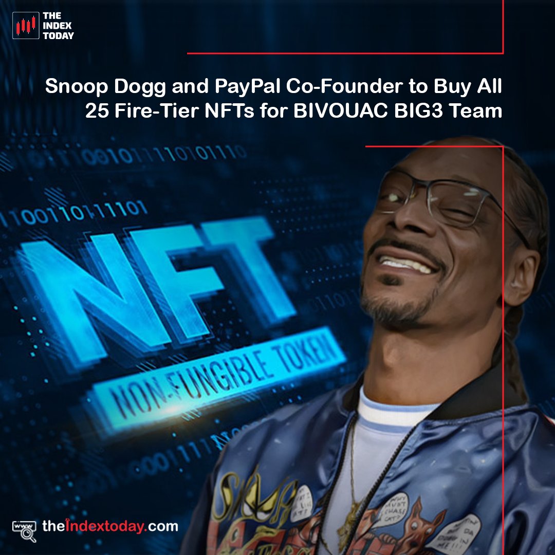 TheIndexToday's tweet photo. Renowned rapper Snoop Dogg and PayPal co-founder Ken Howery are set to purchase 25 Fire-Tier NFTs of Bivouac which will afford them more power and advantages within...https://t.co/7mqk8wefHV
@TheIndexToday
#SnoopDogg #NFT #Bivouac #Big3 #BuyAll #CryptoNews #Today #TheIndexToday https://t.co/9xpr4I8Jz9