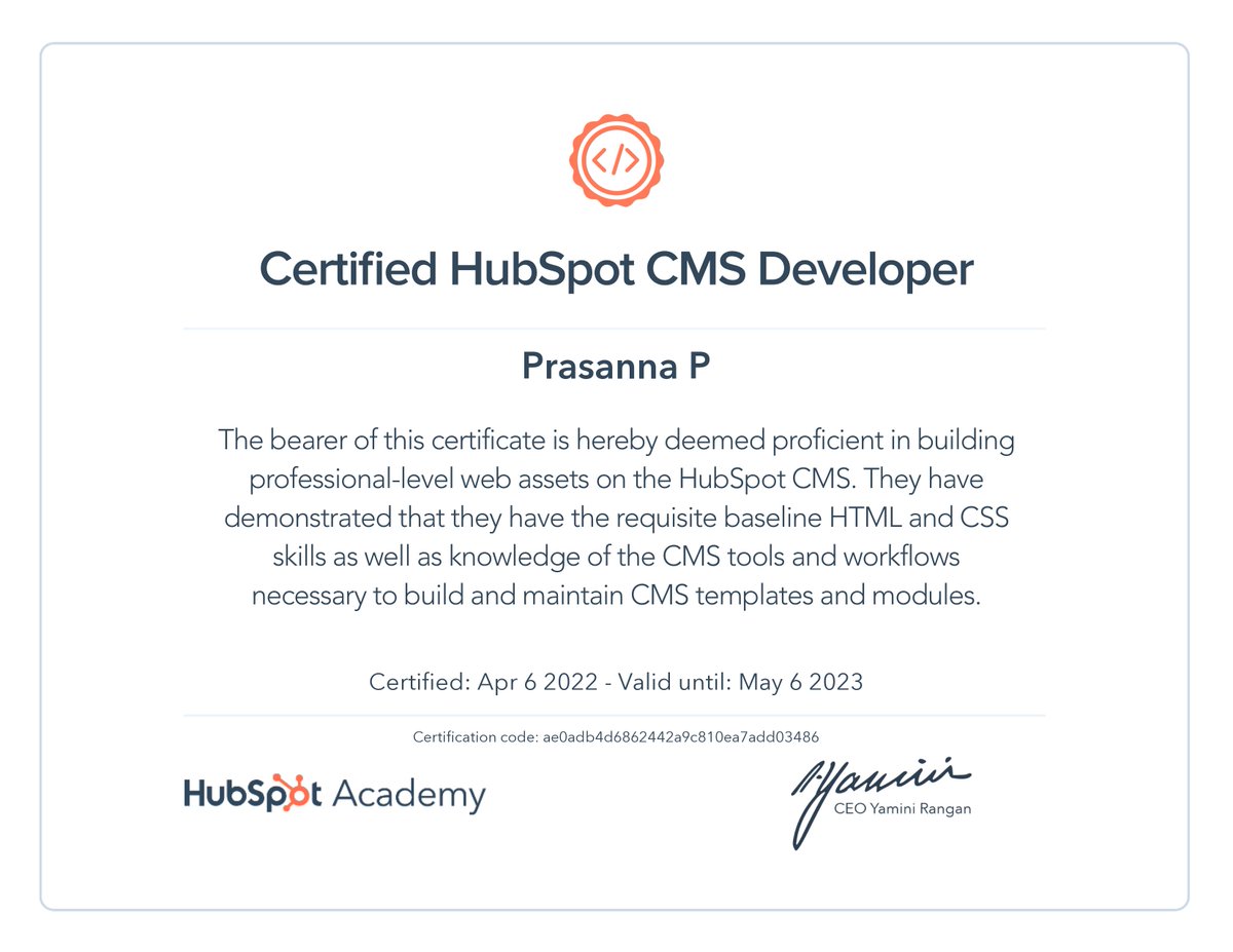 cgvak's tweet image. On behalf of @cgvak, we congratulate you on your achievement of becoming a certified #hubspotdeveloper.!!
#success #software #certificateofcompletion #certification #cgvak #team #teamwork #scrum #hubspot #hubspotcertification #hubspotacademy #certificate #employeeappreciation