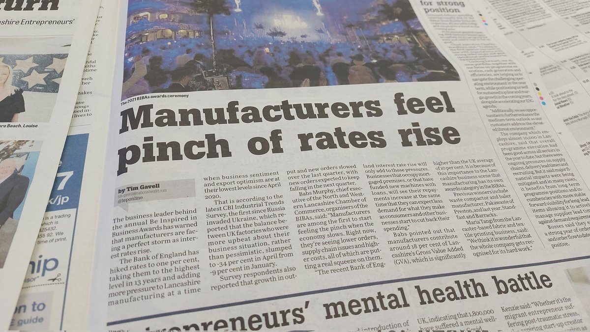 Latest from the organisers of this year's @BIBAs2022 on how last week's BoE rate rise is going to heap even more pressure on #Lancashire's manufacturing sector. It'll be good to see which of them makes it to the finals this year 👍