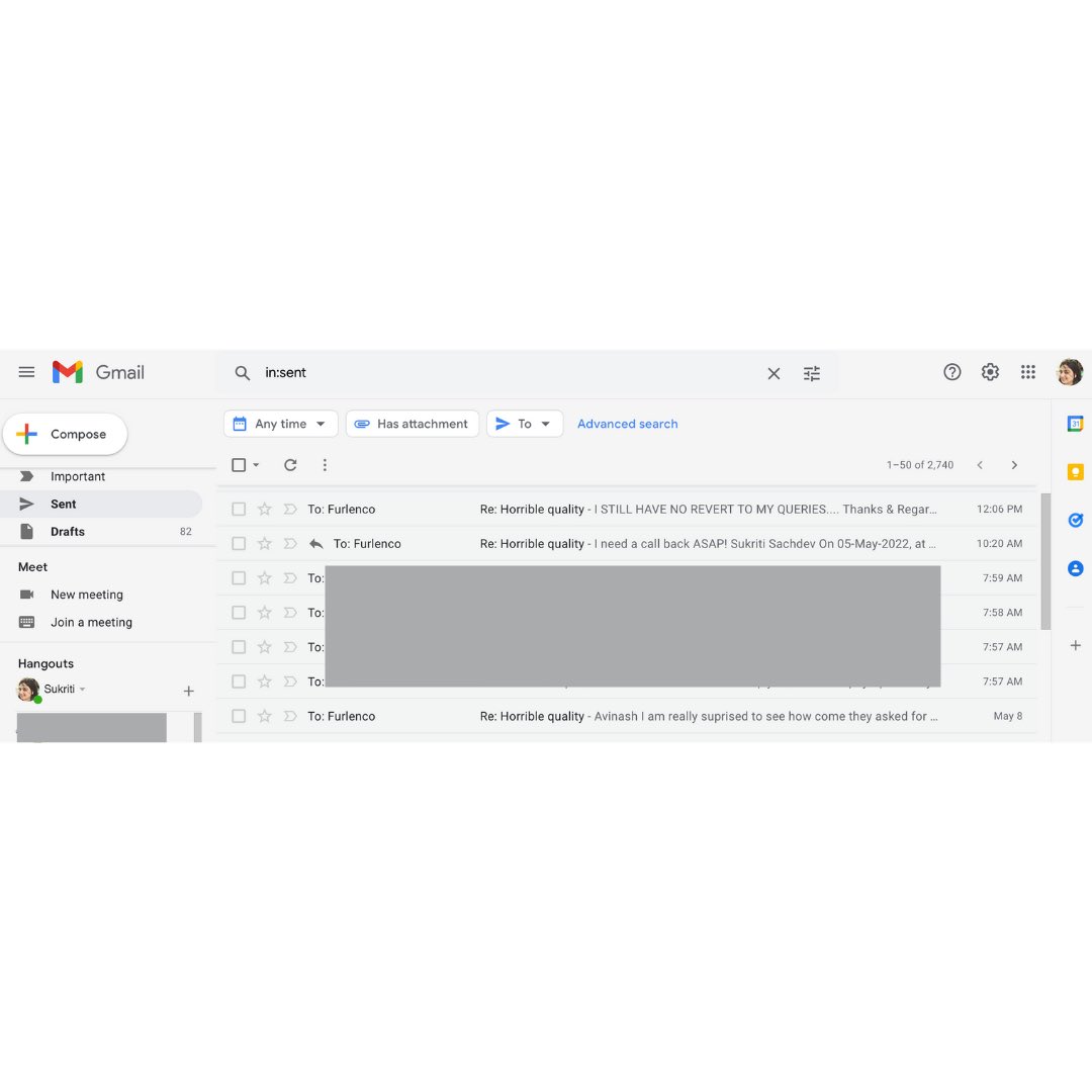 Sachdev_Sukriti's tweet photo. @FurlencoSupport @FURLENCO 
Its been 2 days i am waiting revert.Even after calling twice none responds back… Is it too much a customer is asking for? Pfa proof of unattended emails https://t.co/vy1nOayhCy