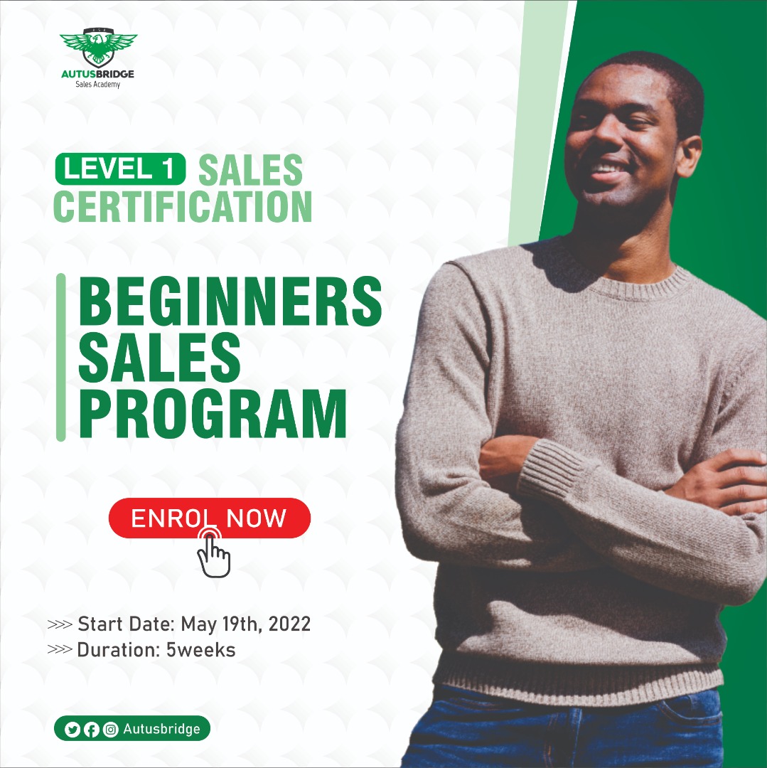 AutusBridge's tweet photo. Seeking for a career as a salesperson? Are you new in the profession?
Worry less, our Beginners Sales Program is an introductory course that ushers you into the basics of sales. Enroll today to acquire the right basics of sales.
#sales #salescareer #salesprofession
#Thread https://t.co/xzlwrOfehl
