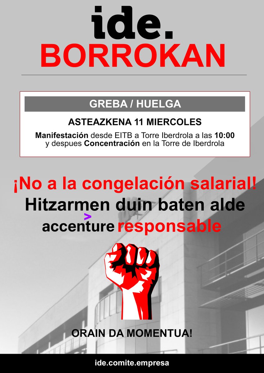 ESKsindikatua's tweet photo. En Informática de Euskadi comenzamos las protestas para obligar a la multinacional norteamericana Accenture a echar atrás la congelación salarial que pretende implantar.
Mañana 11 de mayo comenzamos con una huelga
▶ https://t.co/8TdG6OsB3q
#IDEborrokan https://t.co/gCnWj05JG0
