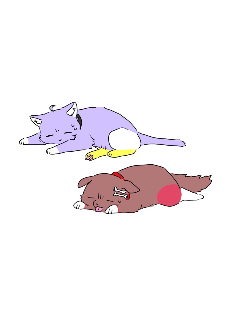 戌神ころね ,猫又おかゆ 「あつい #ホロもふ 」|メガネ寿司のイラスト