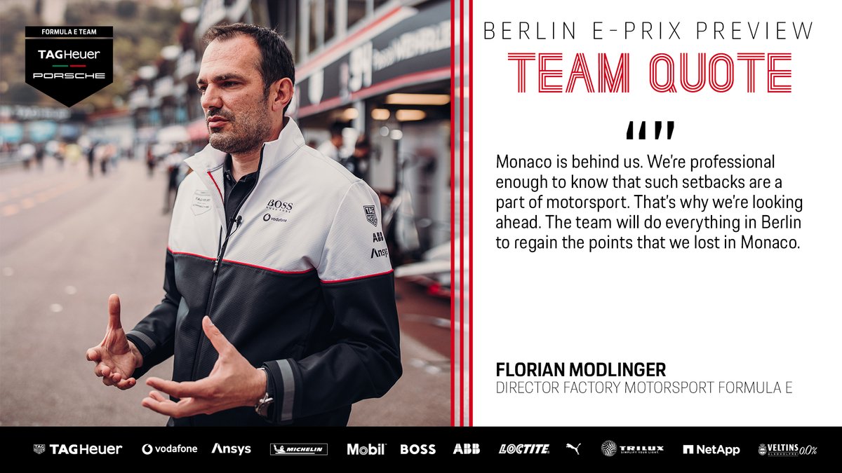 PorscheFormulaE's tweet photo. Here are the thoughts of our Director Factory Motorsport Formula E #FlorianModlinger on the upcoming #BerlinEPrix.

#TAGHeuerPorsche #PorscheFormulaE @FIAFormulaE https://t.co/0PP0PjknAv