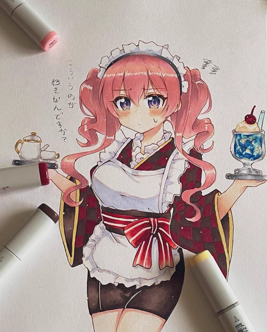 メイド日なので和メイドツムギちゃん描いた 