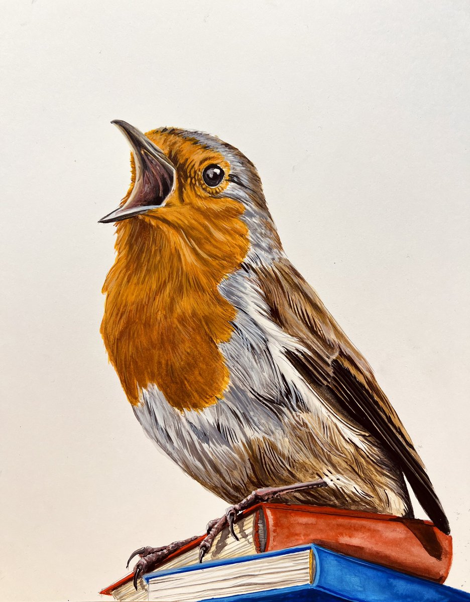 Ik maakte een vogel. Het is een roodborst. Ik hoop dat u het waardeert dat ik dit met u deel.

‘Roodborst op schetsboekjes’
24 x 32 cm
Aquarel op papier 

Retweet is lief.