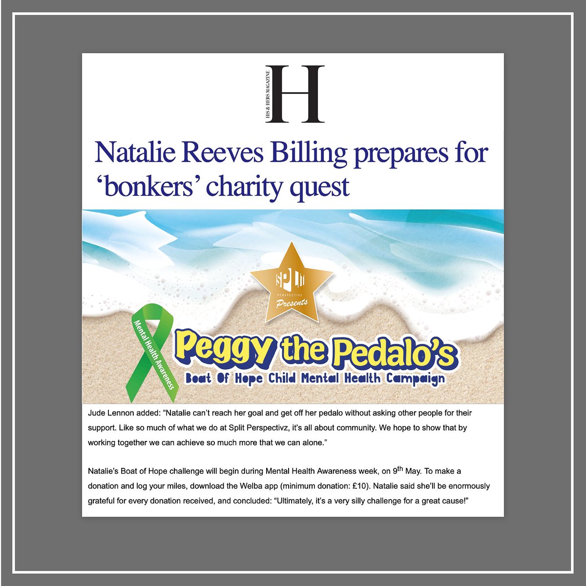 BillingReeves's tweet photo. Thank you His &amp; Hers Magazine for the coverage and support!🤍

We're so so excited for the next couple of day to see everyone come together and really make a difference towards saving young lives.

📲 Find out how you can help here! https://t.co/TgLUGYRO4N

#BoatofHope #SaveLives https://t.co/qudccoKNYn