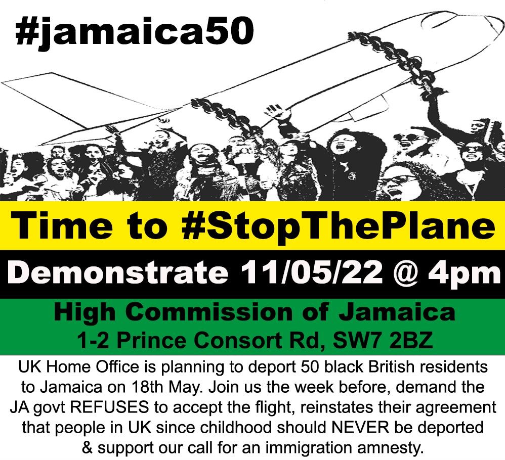 HeretoStayUK's tweet photo. Read our email update on fight to #StopThePlane - join #Jamaica50 families &amp; detainees (who will be joining over the phone) this weds 4pm at Jamaica High Commission #EndDetention #EndDeportations #AmnestyforALL  #BlackLivesMatter #ResistRaids https://t.co/BwdLhzRhLc https://t.co/HbRae2n56N