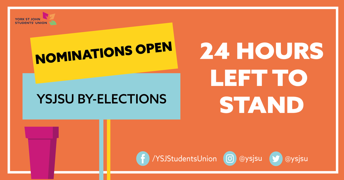 Only 24 HOURS to go before nominations CLOSE 🎉

Are interested in running in this years by-elections for YSJSU? Then head over now to nominate yourself ➡️ ysjsu.com/vote