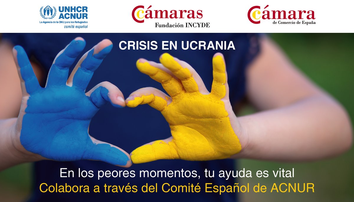 camarascomercio's tweet photo. Ante la situación de guerra que vive #Ucrania, empresas, instituciones y el conjunto de la sociedad española nos estamos volcando en un esfuerzo conjunto de solidaridad. Por ello, @camarascomercio y @FundacionIncyde abrimos un canal de ayuda con @eACNUR: https://t.co/dQit9BGRBQ https://t.co/6P78SSPTCJ