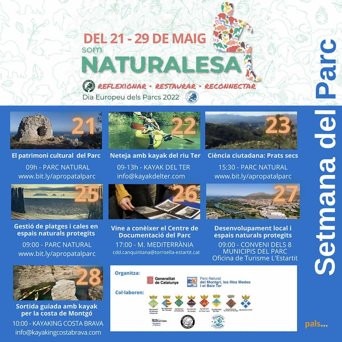 visitpals's tweet photo. La Setmana del Parc @pnmmbt Una setmana de 🔹Patrimoni cultural i apps 🔹Neteges populars
🔹Caiac i geologia 🔹Ciència ciutadana i flora 🔷Desenvolupament local 🔷Jornades Tècniques
#visitpals #europeandayofparks #pnmontgrí #cetsmontgrí #setmanadelparc
@parcscat @EUROPARC https://t.co/ek2gyaJ3cj