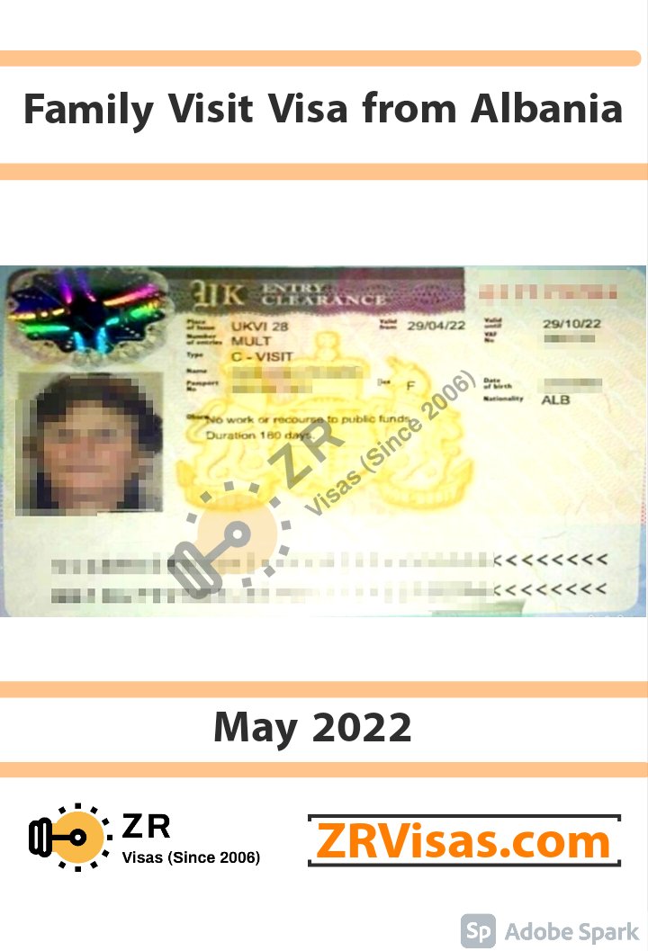 ZR Visas, UK on Twitter: "We received another UK Family Visit Visa Approval  from Albania 🇦🇱 . May 2022 6 Months multiple entry visa granted.  Congratulations 👏 to our very special client