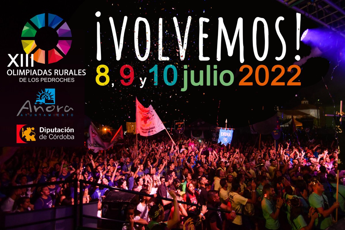 ℹ️ ¡Las XIII Olimpiadas Rurales de Los Pedroches se celebrarán los días 8, 9 y 10 de julio!

👉 El Ayuntamiento de Añora abrirá el próximo jueves día 12 el plazo de inscripción de las XIII Olimpiadas Rurales de Los Pedroches.

#OlimpiadasRurales2022