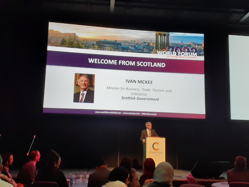 Pleased to be at the #WorldForum22 #Edinburgh discussing #ForeignDirectInvestment Welcome speech to over 300 global delegates from <a href="/Ivan_McKee/">Ivan McKee</a> <a href="/ScotDevInt/">Scottish Development International</a>