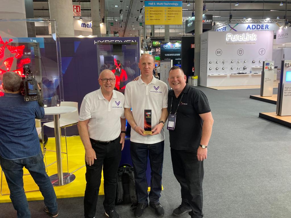re_sauce_'s tweet photo. Congratulations to @HYPERVSN  who won the @AVNewsUpdates Awards this morning for AV Project of the Year (Commercial)! Come and see Neil Hartigan and Chris Smith at the Hypervsn booth at ISE, Hall 5 5N290. #ise2022 #avtweeps #av #avnewsawards #resauce #hypervsn https://t.co/UmLxygj096