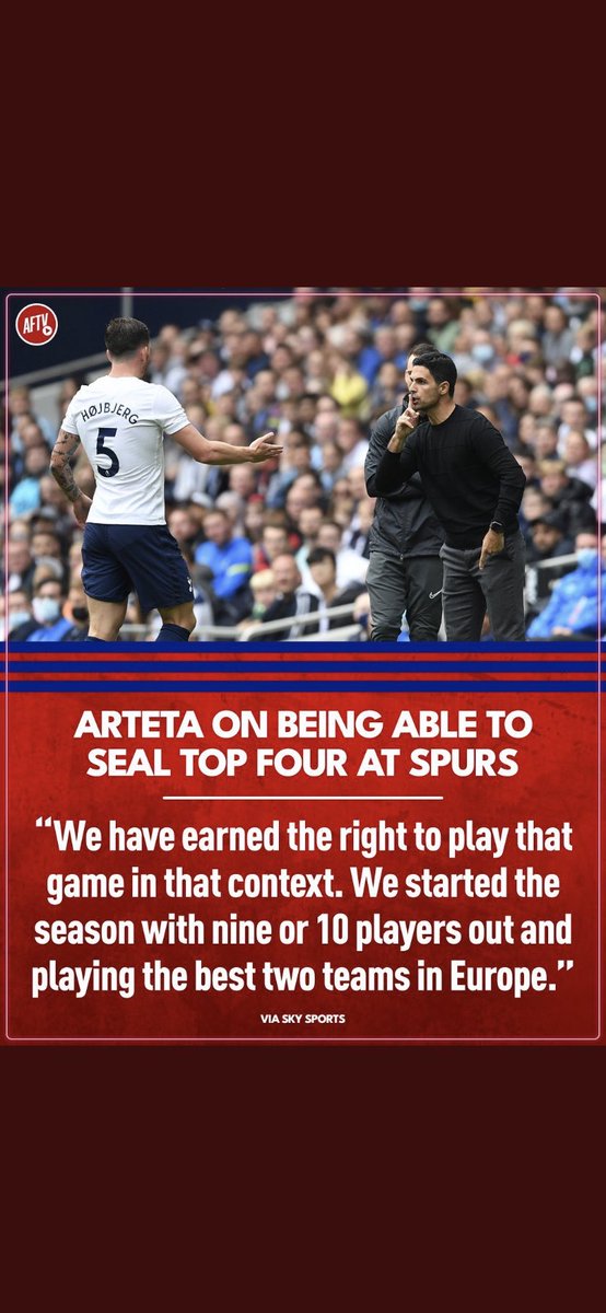 Spurserk's tweet photo. Stick this on the dressing room wall Thursday. We need every single player to give it 100% and shove it down Artetaβs throat. Our job as fans is to make the atmosphere Thursday @SpursOfficial electrifying and to be the 12th man. #COYS https://t.co/H6R6oHDev3