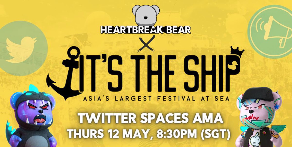 Heartbreak_bear's tweet photo. HBB X @itstheshipasia upcoming spaces!

Learn about their NFT that’s coming up, get to see celebrities, backstage passes and even access to VIP tables! 

Pssst, WL raffle for those who are joining! 

Save the date! 

https://t.co/pLTFgSbhKm https://t.co/V3XPUda4T0